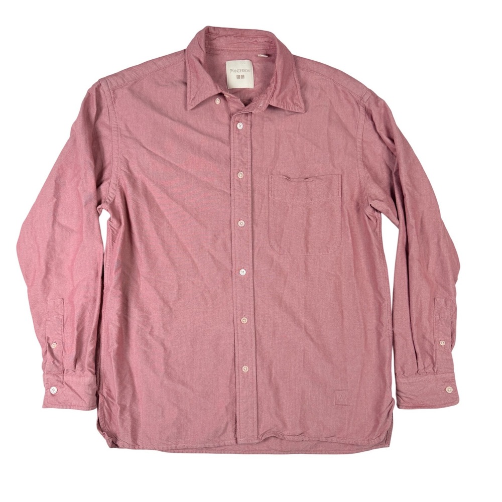 JW Anderson Uniqlo Button Down Mens Small Red Excellent Cotton Rayon Logo Shirt